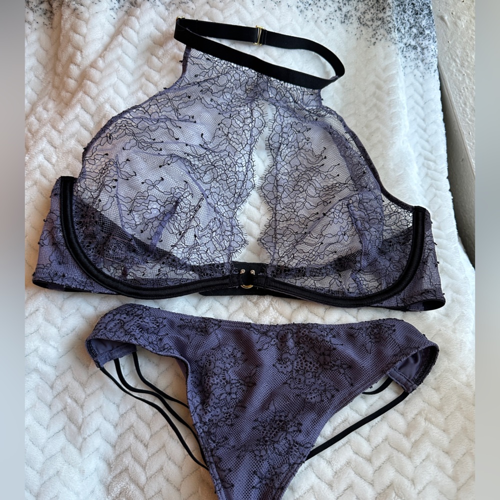 Victoria's Secret Very Sexy Sheer Lace Halter Bralette & Matching Thong Panty